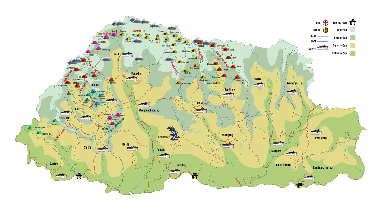 Bhutan Trek Route